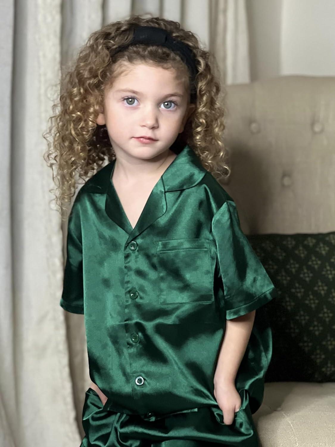 image:imageArshiner Boys Pajamas Silk Pajamas Set Short Sleeve Button Down Satin Pjs for 413 YearsDark Green