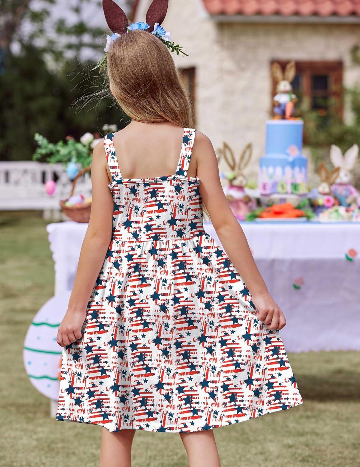 image:imageArshiner Girls Spaghetti Strap Button Down Midi Sleeveless Summer Casual Sundress Aline Dress with PocketsFlag