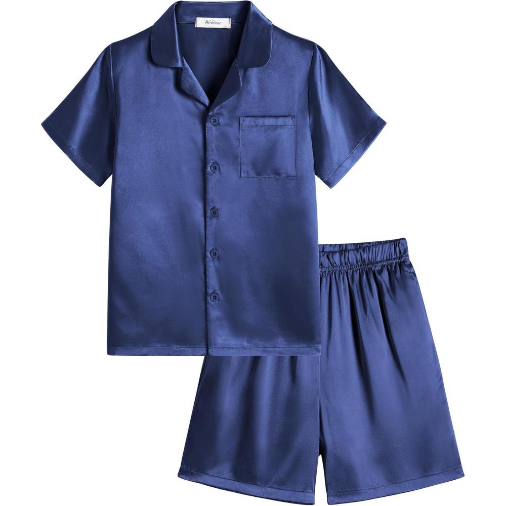 image:imageArshiner Boys Pajamas Silk Pajamas Set Short Sleeve Button Down Satin Pjs for 413 YearsNavy Blue