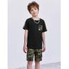 Arshiner Boys 2-Piece Camo Stitching Outfit Short Sleeve Cotton T-Shirt & Shorts Set Kids Summer Clothes 6-14 Years(Black & Army Green)