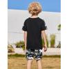 Arshiner Boys 2-Piece Camo Stitching Outfit Short Sleeve Cotton T-Shirt & Shorts Set Kids Summer Clothes 6-14 Years(Black & Gray)