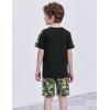 Arshiner Boys 2-Piece Camo Stitching Outfit Short Sleeve Cotton T-Shirt & Shorts Set Kids Summer Clothes 6-14 Years(Black & Green)