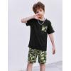 Arshiner Boys 2-Piece Camo Stitching Outfit Short Sleeve Cotton T-Shirt & Shorts Set Kids Summer Clothes 6-14 Years(Black & Green)