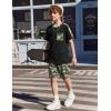 Arshiner Boys 2-Piece Camo Stitching Outfit Short Sleeve Cotton T-Shirt & Shorts Set Kids Summer Clothes 6-14 Years(Black & Green)