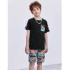 Arshiner Boys 2-Piece Camo Stitching Outfit Short Sleeve Cotton T-Shirt & Shorts Set Kids Summer Clothes 6-14 Years(Black & Orange)