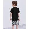 Arshiner Boys 2-Piece Camo Stitching Outfit Short Sleeve Cotton T-Shirt & Shorts Set Kids Summer Clothes 6-14 Years(Checkered Pattern)