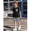 Arshiner Boys 2-Piece Camo Stitching Outfit Short Sleeve Cotton T-Shirt & Shorts Set Kids Summer Clothes 6-14 Years(Checkered Pattern)