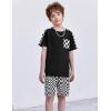 Arshiner Boys 2-Piece Camo Stitching Outfit Short Sleeve Cotton T-Shirt & Shorts Set Kids Summer Clothes 6-14 Years(Checkered Pattern)