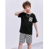 Arshiner Boys 2-Piece Camo Stitching Outfit Short Sleeve Cotton T-Shirt & Shorts Set Kids Summer Clothes 6-14 Years(Checkered Pattern)