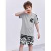 Arshiner Boys 2-Piece Camo Stitching Outfit Short Sleeve Cotton T-Shirt & Shorts Set Kids Summer Clothes 6-14 Years(Gray)