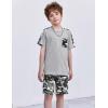 Arshiner Boys 2-Piece Camo Stitching Outfit Short Sleeve Cotton T-Shirt & Shorts Set Kids Summer Clothes 6-14 Years(Gray)