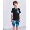 Arshiner Boys 2-Piece Camo Stitching Outfit Short Sleeve Cotton T-Shirt & Shorts Set Kids Summer Clothes 6-14 Years(Tie-dye – Blue)