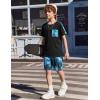 Arshiner Boys 2-Piece Camo Stitching Outfit Short Sleeve Cotton T-Shirt & Shorts Set Kids Summer Clothes 6-14 Years(Tie-dye – Blue)