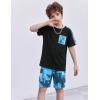 Arshiner Boys 2-Piece Camo Stitching Outfit Short Sleeve Cotton T-Shirt & Shorts Set Kids Summer Clothes 6-14 Years(Tie-dye – Blue)