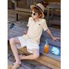 Arshiner Boys Button Down Shirt Short Sleeve Collar Leather Patch Linen Woven Summer Beach Shirts Size 4-12 Years(Beige)