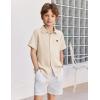 Arshiner Boys Button Down Shirt Short Sleeve Collar Leather Patch Linen Woven Summer Beach Shirts Size 4-12 Years(Beige)