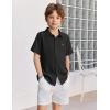Arshiner Boys Button Down Shirt Short Sleeve Collar Leather Patch Linen Woven Summer Beach Shirts Size 4-12 Years(Black)