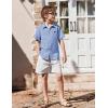 Arshiner Boys Button Down Shirt Short Sleeve Collar Leather Patch Linen Woven Summer Beach Shirts Size 4-12 Years(Blue)
