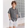 Arshiner Boys Button Down Shirt Short Sleeve Collar Leather Patch Linen Woven Summer Beach Shirts Size 4-12 Years(Granite Gray)
