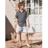 Arshiner Boys Button Down Shirt Short Sleeve Collar Leather Patch Linen Woven Summer Beach Shirts Size 4-12 Years(Granite Gray)