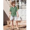 Arshiner Boys Button Down Shirt Short Sleeve Collar Leather Patch Linen Woven Summer Beach Shirts Size 4-12 Years(Grass Green)