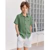 Arshiner Boys Button Down Shirt Short Sleeve Collar Leather Patch Linen Woven Summer Beach Shirts Size 4-12 Years(Grass Green)