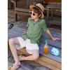 Arshiner Boys Button Down Shirt Short Sleeve Collar Leather Patch Linen Woven Summer Beach Shirts Size 4-12 Years(Grass Green)