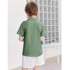 Arshiner Boys Button Down Shirt Short Sleeve Collar Leather Patch Linen Woven Summer Beach Shirts Size 4-12 Years(Grass Green)