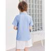 Arshiner Boys Button Down Shirt Short Sleeve Collar Leather Patch Linen Woven Summer Beach Shirts Size 4-12 Years(Ice Blue)