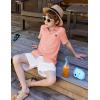 Arshiner Boys Button Down Shirt Short Sleeve Collar Leather Patch Linen Woven Summer Beach Shirts Size 4-12 Years(Pinkish Orange)