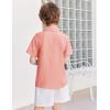 Arshiner Boys Button Down Shirt Short Sleeve Collar Leather Patch Linen Woven Summer Beach Shirts Size 4-12 Years(Pinkish Orange)