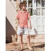 Arshiner Boys Button Down Shirt Short Sleeve Collar Leather Patch Linen Woven Summer Beach Shirts Size 4-12 Years(Pinkish Orange)