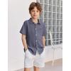 Arshiner Boys Button Down Shirt Short Sleeve Collar Leather Patch Linen Woven Summer Beach Shirts Size 4-12 Years(Rock Gray)
