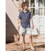 Arshiner Boys Button Down Shirt Short Sleeve Collar Leather Patch Linen Woven Summer Beach Shirts Size 4-12 Years(Rock Gray)
