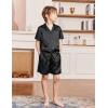Arshiner Boys Pajamas Silk Pajamas Set Short Sleeve Button Down Satin Pjs for 4-13 Years(Black)