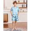 Arshiner Boys Pajamas Silk Pajamas Set Short Sleeve Button Down Satin Pjs for 4-13 Years(Blue)