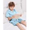 Arshiner Boys Pajamas Silk Pajamas Set Short Sleeve Button Down Satin Pjs for 4-13 Years(Blue)