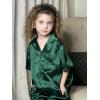 Arshiner Boys Pajamas Silk Pajamas Set Short Sleeve Button Down Satin Pjs for 4-13 Years(Dark Green)