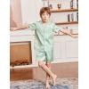 Arshiner Boys Pajamas Silk Pajamas Set Short Sleeve Button Down Satin Pjs for 4-13 Years(Green)