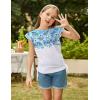 Arshiner Girls T Shirts Ruffle Short Sleeve Ruched Knot Side Tunic Blouse Summer Tee Tops(Blue Flower Tie-dye)
