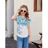 Arshiner Girls T Shirts Ruffle Short Sleeve Ruched Knot Side Tunic Blouse Summer Tee Tops(Blue Flower Tie-dye)