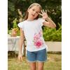 Arshiner Girls T Shirts Ruffle Short Sleeve Ruched Knot Side Tunic Blouse Summer Tee Tops(Flowers Print)