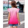 Arshiner Girls T Shirts Ruffle Short Sleeve Ruched Knot Side Tunic Blouse Summer Tee Tops(Gradient Pink)