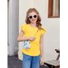 Arshiner Girls T Shirts Ruffle Short Sleeve Ruched Knot Side Tunic Blouse Summer Tee Tops(Yellow)