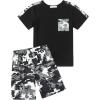 Arshiner Boys 2-Piece Camo Stitching Outfit Short Sleeve Cotton T-Shirt & Shorts Set Kids Summer Clothes 6-14 Years(Black & Gray)