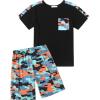 Arshiner Boys 2-Piece Camo Stitching Outfit Short Sleeve Cotton T-Shirt & Shorts Set Kids Summer Clothes 6-14 Years(Black & Orange)
