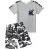 Arshiner Boys 2-Piece Camo Stitching Outfit Short Sleeve Cotton T-Shirt & Shorts Set Kids Summer Clothes 6-14 Years(Gray)