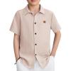 Arshiner Boys Button Down Shirt Short Sleeve Collar Leather Patch Linen Woven Summer Beach Shirts Size 4-12 Years(Buttery Yellow)