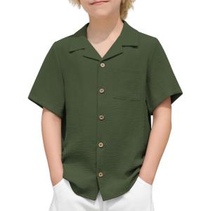 Arshiner Boys Short Sleeve Button Down Shirt Texture Summer Beach Vacation Shirt 4-12 Years(Army Green)