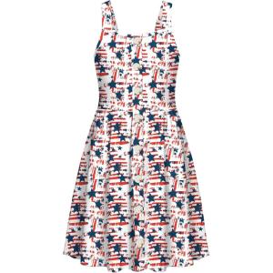 Arshiner Girl’s Spaghetti Strap Button Down Midi Sleeveless Summer Casual Sundress A-line Dress with Pockets(Flag)